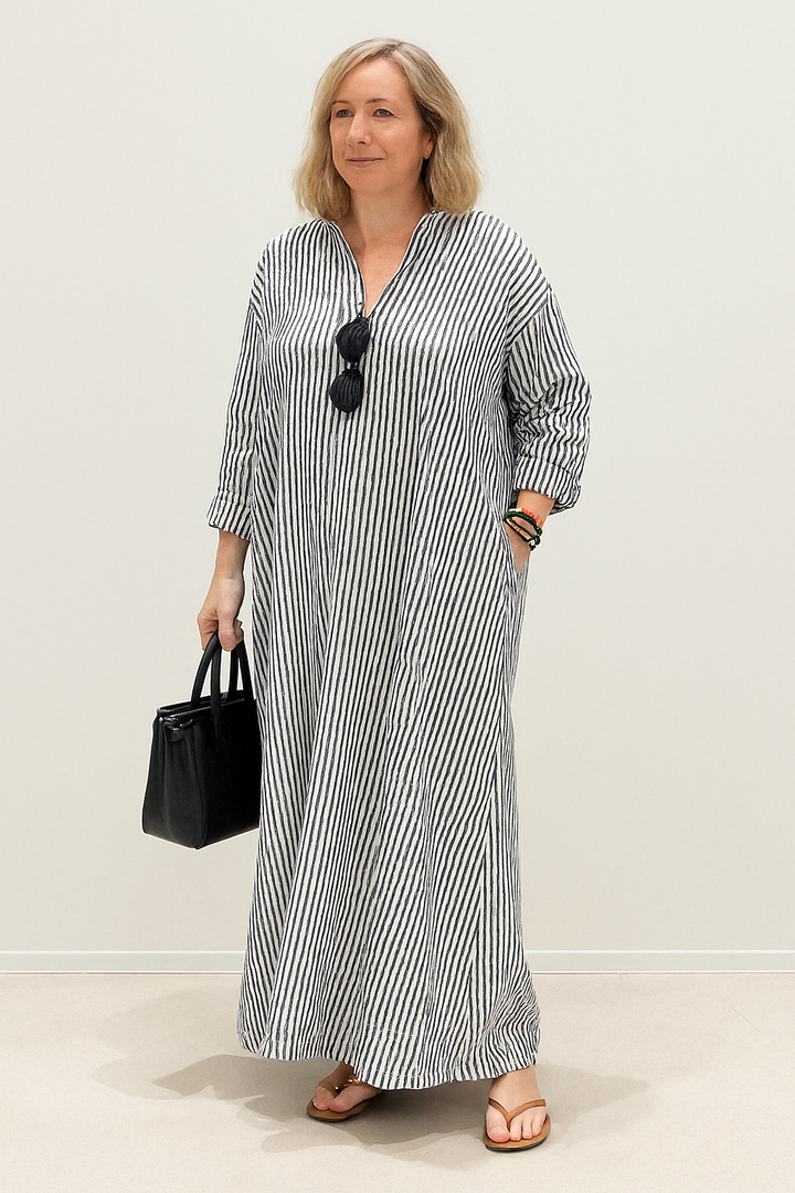 The Yara | Long Striped Tummy Covering Dress
