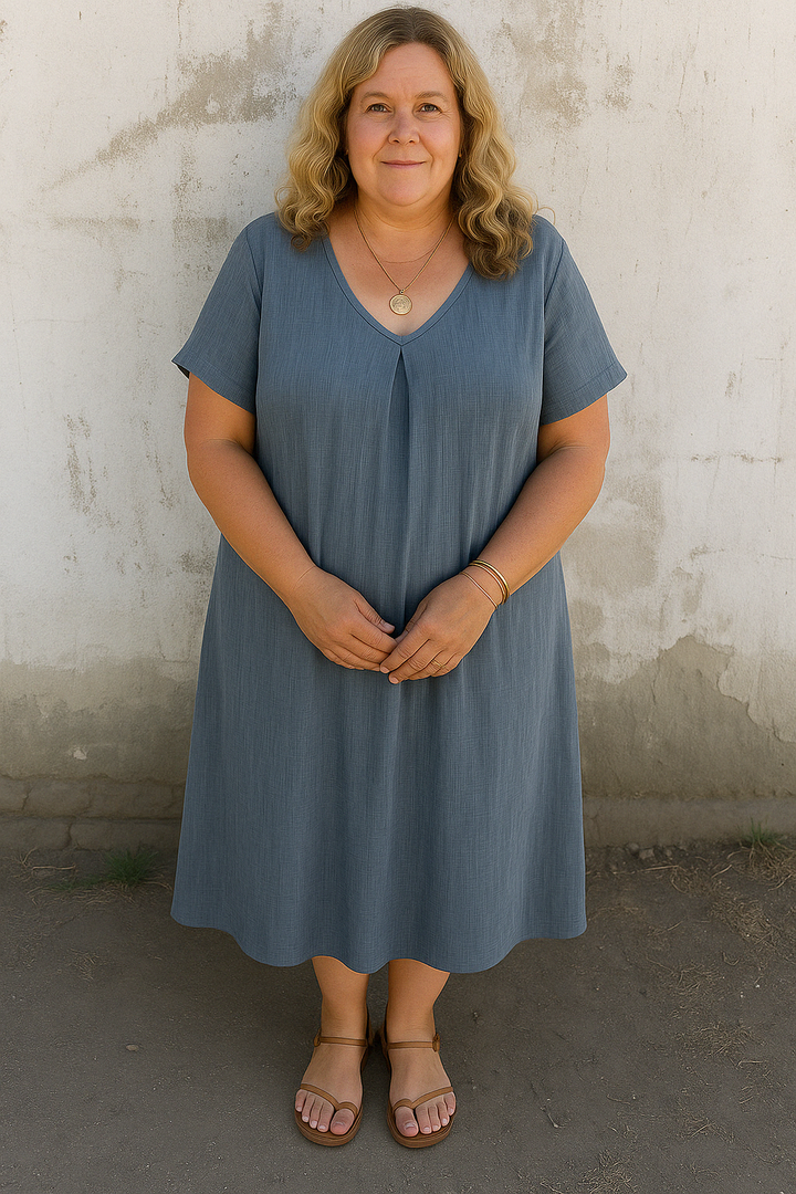 The Suri  | Casual Linen V-Neck Tummy Covering Dress