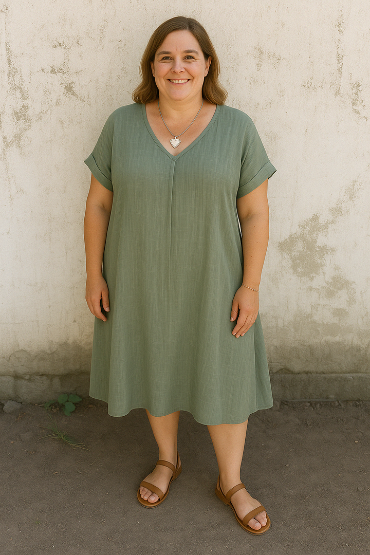 The Suri  | Casual Linen V-Neck Tummy Covering Dress