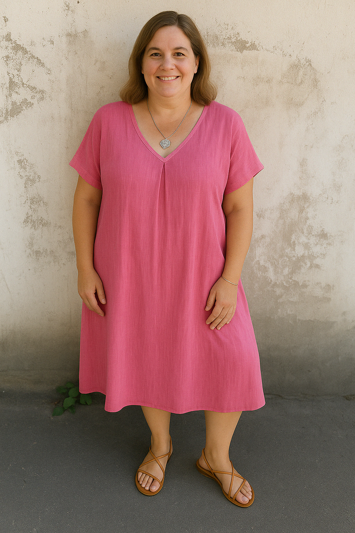 The Suri  | Casual Linen V-Neck Tummy Covering Dress