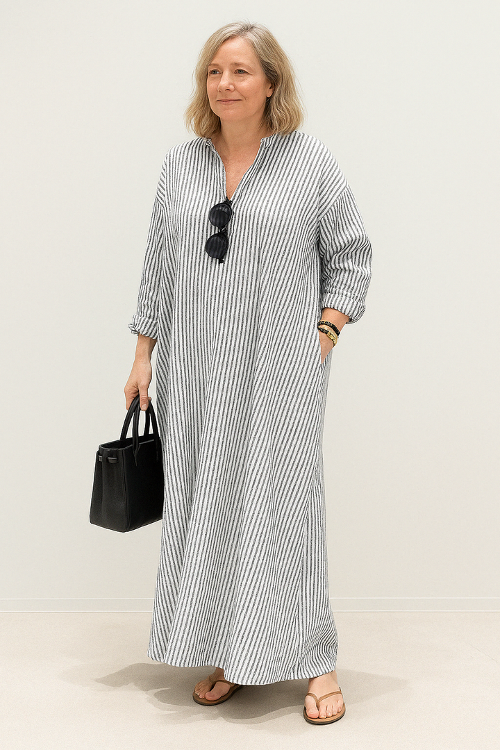 The Yara | Long Striped Tummy Covering Dress