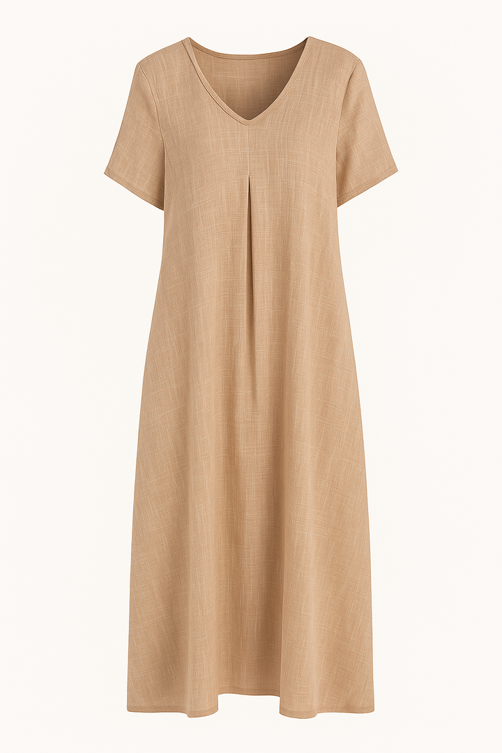 The Suri  | Casual Linen V-Neck Tummy Covering Dress