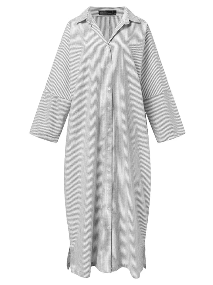 The Yara | Long Striped Tummy Covering Dress
