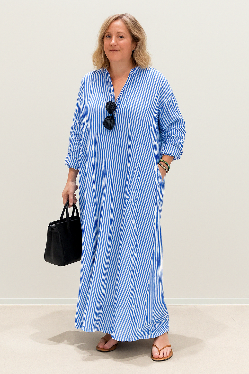 The Yara | Long Striped Tummy Covering Dress